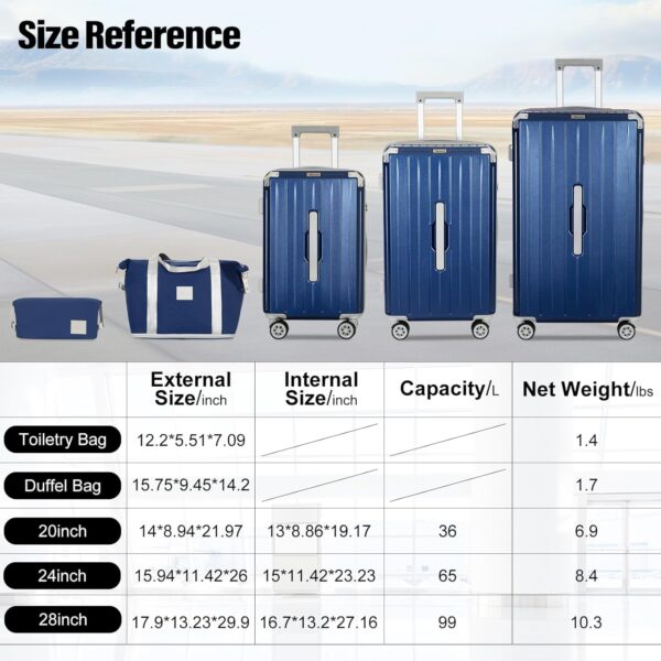 Romswi Suitcase Set 4Piece with Cup Holder TSA Lock, 20" 28" Hardside Spinner Luggage Set with Duffel Bag, Lightweight Durable PC+ABS Navy Travel Luggage - Image 8
