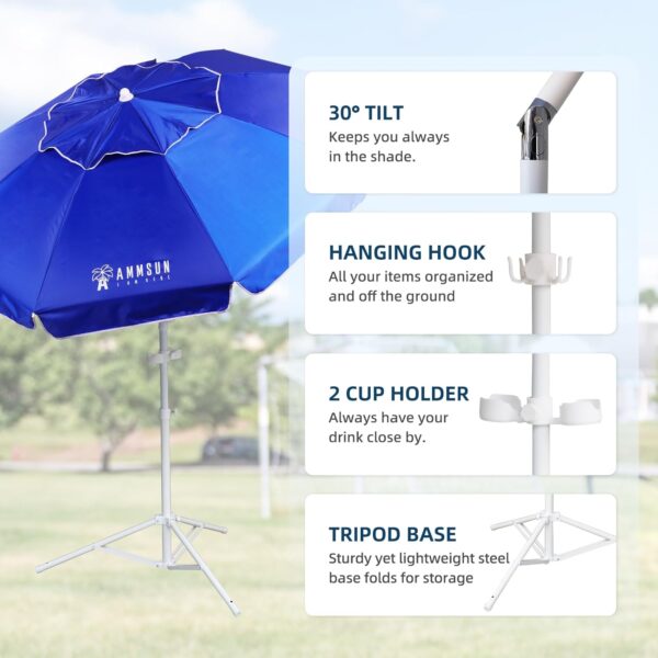 AMMSUN Shade Umbrella, Premium Portable Umbrella with Stand, 6.5ft Lightweight Free Standing Canopy for Sporting Games, Adjustable Instant Sun Protection and Easy to Carry, Blue - Image 4