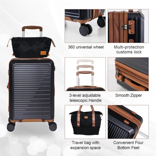 OUZZO PC Luggage,Travel Carry-on Luggage,TSA Approved Lock,Rolling ExpandableLuggage for Plane,22x14x9 Airline Approved,Hardshell Luggage,20-Inch Suitcase with Wheels,Black - Image 3