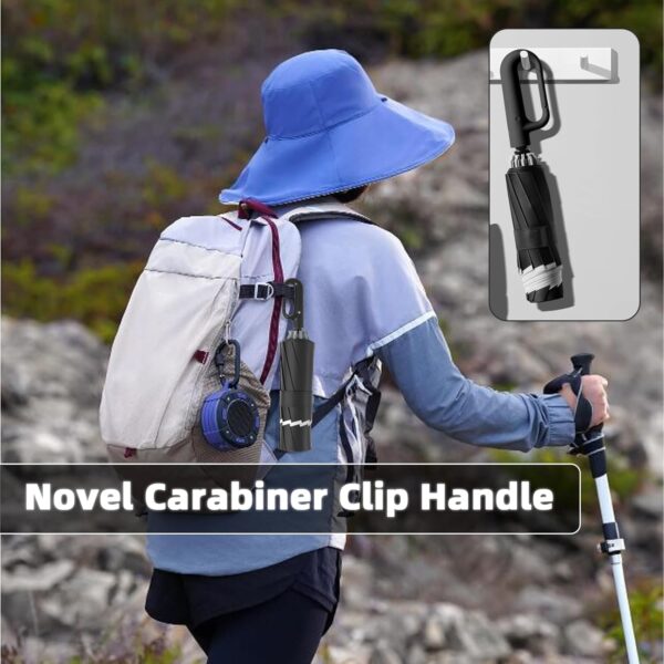 Cuysfead Inverted Travel Umbrella With Carabiner Handle, Ring Buckle for Rain and UV Protection, Compact Reverse With Reflective Strip for Women Men - Image 2