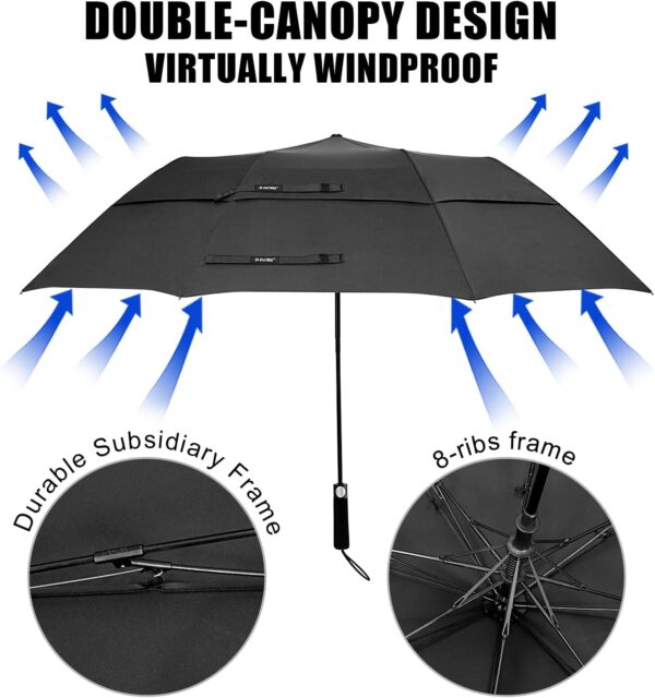 G4Free 62 Inch Portable Golf Umbrella Large Oversize Double Canopy Vented Windproof Waterproof Automatic Open Stick Umbrellas for Men Women(Black) - Image 5