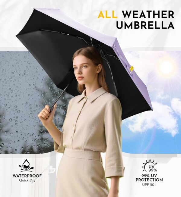 Travel Mini Umbrella Compact Small & Lightweight, UV Rain Protection, Pocket-Sized Folding Umbrellas with Quickdraw & Case for Men Women & Kids Backpack - Image 2