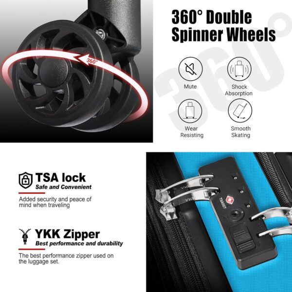 Classic 20" Carry-On Luggage Set with TSA Lock Spinner Wheels, Lightweight Hardside Expandable Suitcase with Front Open Pocket Compartment, Bonus Travel Backpack and Makeup Bag, Blue - Image 6