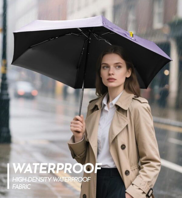 Travel Mini Umbrella Compact Small & Lightweight, UV Rain Protection, Pocket-Sized Folding Umbrellas with Quickdraw & Case for Men Women & Kids Backpack - Image 5