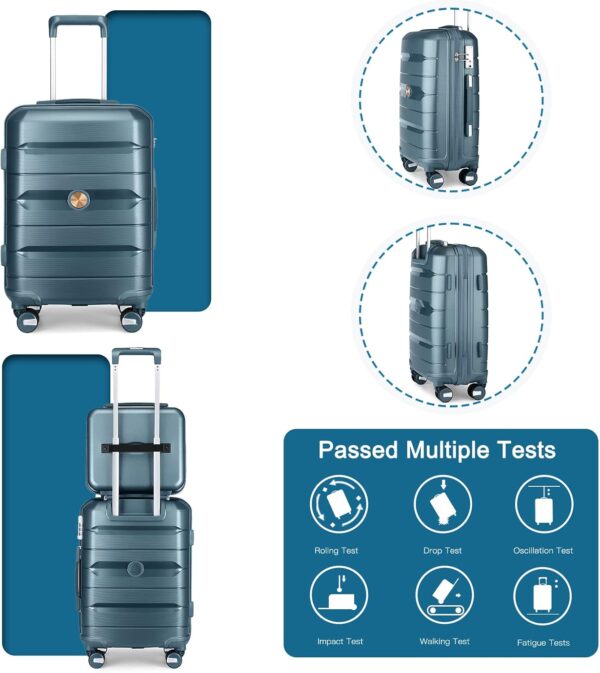 Somago 20" Carry On Luggage and 14" Mini Cosmetic Cases Travel Set Lightweight Polypropylene Suitcase with TSA Lock YKK Zipper Hardside Luggage with Spinner Wheels (2 Piece Set, Ice Blue) - Image 6