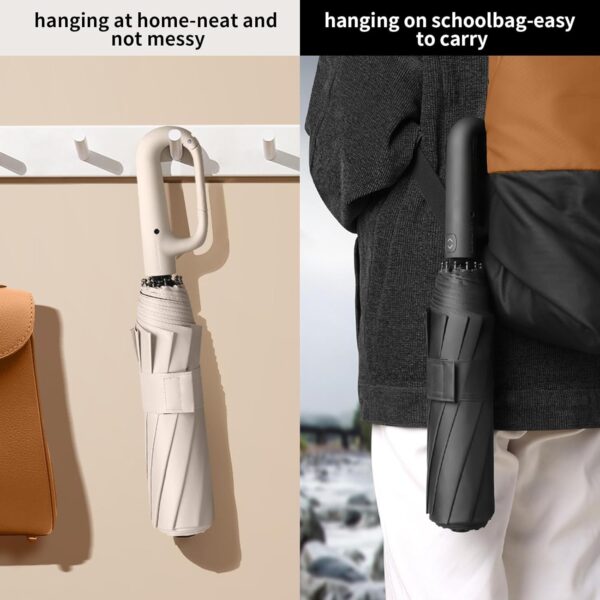 Travel Folding Golf Umbrella 10 Ribs Automatic Open/Close,Lightweight Portable Backpack Car Parasol Outdoor,Sun/Rain,Anti 99 UV Protection UPF 50,Men Women Carabiner Handle Design - Image 7