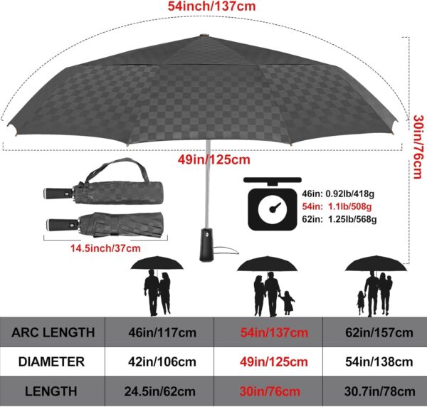 Satol 46/54/62 Inch Large Golf Umbrella, Windproof 10 Ribs Automatic Open/Close Oversize Double Canopy Vented Portable Folding Travel Umbrellas, UPF 50+ Sun & Rain Compact Umbrellas for Outdoor - Image 2