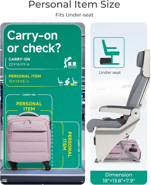 BAGSMART Underseat Carry on Luggage with Wheels, Soft Underseat Travel Luggage with PVC Wet/Dry Pockets, Lightweight Soft Personal Item Suitcase for Short Trip, Pinkish Purple - Image 4