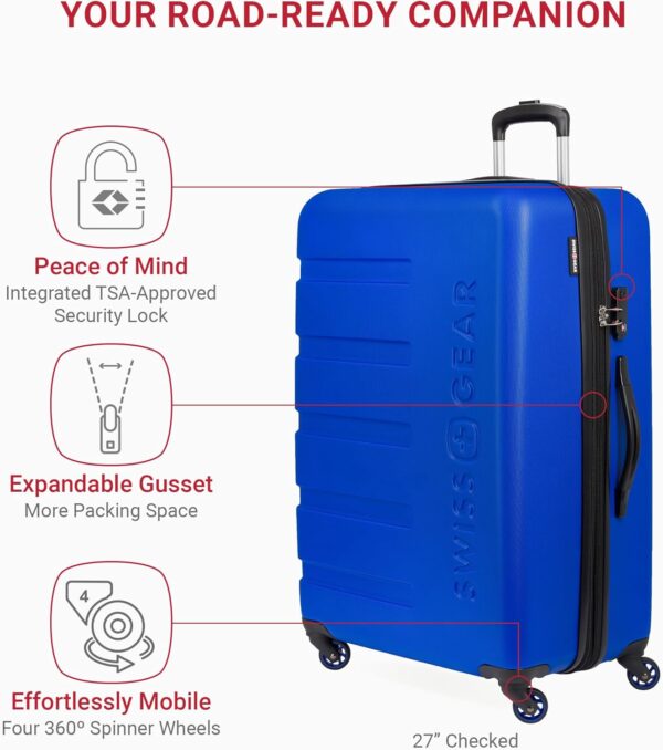 SwissGear 7366 Hardside Expandable Luggage with Spinner Wheels, Cobalt, 3-Piece Set (19/23/27) - Image 3