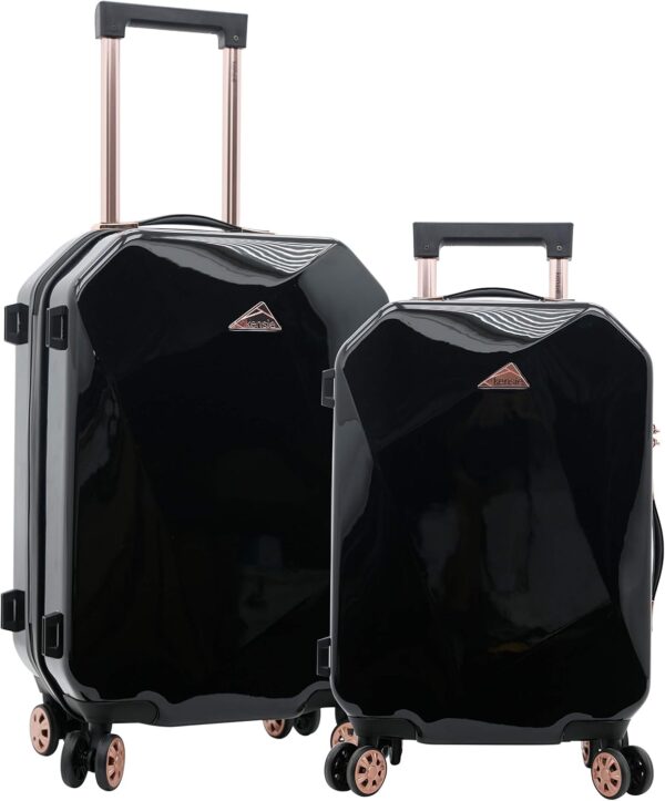 kensie Women's Shiny Diamond Hardside Spinner Luggage, Black, 2-Piece Set (20/28)