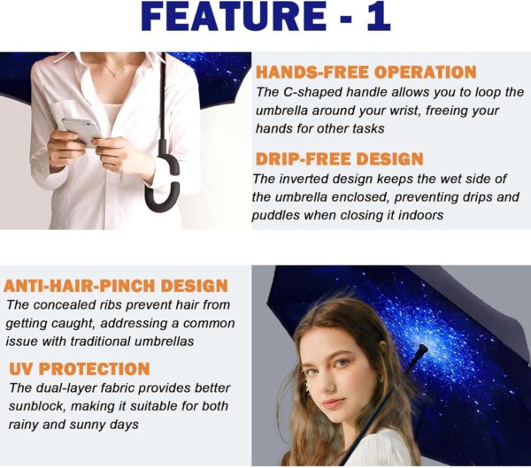 SIEPASA 49/56 Inch Inverted Reverse Upside Down Umbrella, Extra Large Double Canopy Vented Windproof Waterproof Stick Golf Umbrellas with C-shape Handle. - Image 2