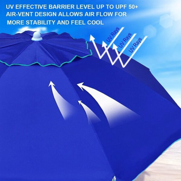 AMMSUN 6.5ft twice folded Portable beach umbrella with sand anchor windproof, Push Button Tilt and Air vent UPF 50+ Protection Fits in a large Suitcase for Patio Garden Beach Pool Backyard Blue - Image 7