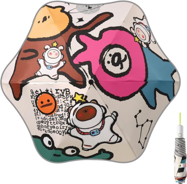 Rounded Corner Folding Umbrella Anti-UV Compact Durable Umbrella Auto Open/Close Lightweight Backpack Cute Cartoon Umbrella for Girls & Boys