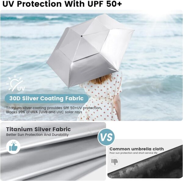 G4Free Travel Umbrella Ultralight UPF 50+ UV Protection Compact Sun Umbrella, Double Canopy Super Slim Small Portable Automatic Anti-bounce Close - Image 5