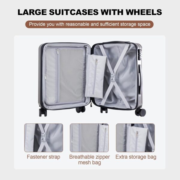 OUZZO PC Luggage,Travel Carry-on Luggage,TSA Approved Lock,Rolling ExpandableLuggage for Plane,22x14x9 Airline Approved,Hardshell Luggage,20-Inch Suitcase with Wheels,Black - Image 9