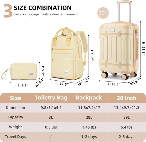 LARVENDER Luggage Sets 3 Piece Expandable Carry on Luggage 22x14x9 Airline Approved Hardshell Suitcase with Wheels TSA Lock, Lightweight Suitcase Set for Women with Travel Backpack, Cloud Cream - Image 5