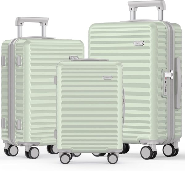 SHOWKOO Luggage Sets 3 Piece Hardside Expandable Suitcase with Double Spinner Wheels Tsa Lock Cyan (20in/24in/28in)