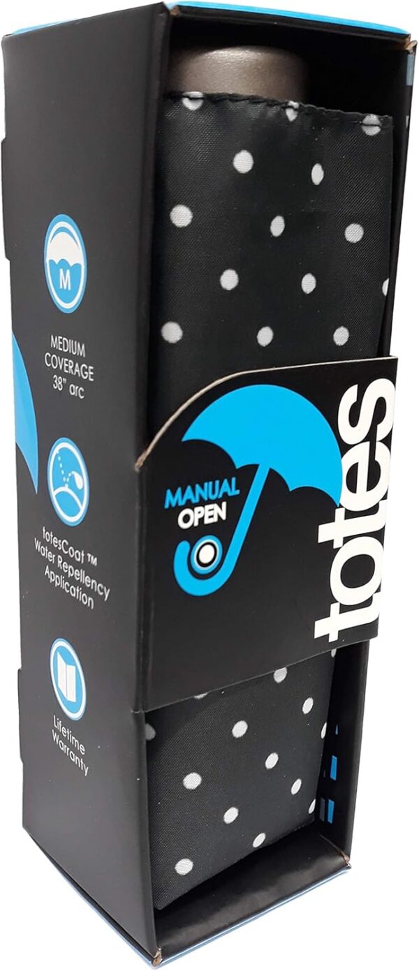 totes Classics Micro Manual Compact Umbrella, Black Swiss Dot, One Size - Image 2