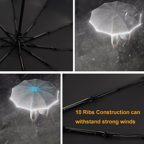 Windproof Travel Umbrella, Rain Sun and UV Resistant Auto Open Close Compact Portable Folding Umbrella for Car, Backpack, Men and Women, Black - Image 6