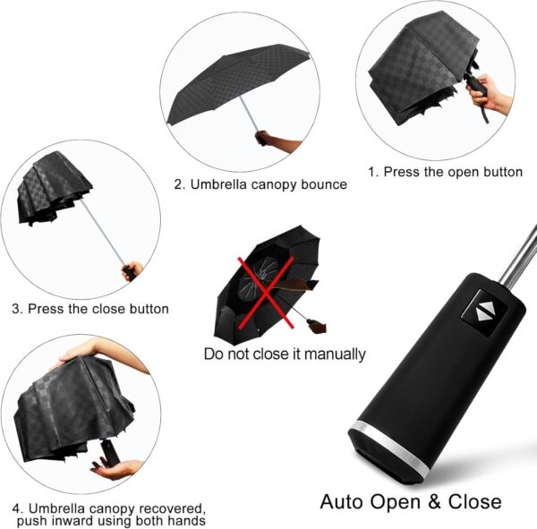 Satol 46/54/62 Inch Large Golf Umbrella, Windproof 10 Ribs Automatic Open/Close Oversize Double Canopy Vented Portable Folding Travel Umbrellas, UPF 50+ Sun & Rain Compact Umbrellas for Outdoor - Image 6