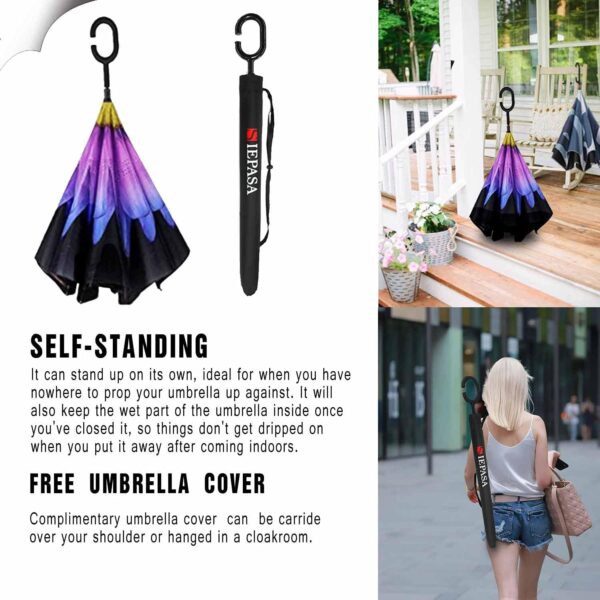SIEPASA 49/56 Inch Inverted Reverse Upside Down Umbrella, Extra Large Double Canopy Vented Windproof Waterproof Stick Golf Umbrellas with C-shape Handle. - Image 5