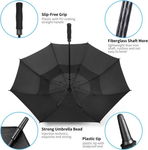 MRTLLOA 54/62/68/72 Inch Automatic Open Golf Umbrella, Extra Large Oversize Double Canopy Vented Windproof Waterproof Stick Umbrellas for Rain - Image 6