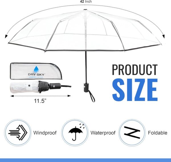 Clear, Windproof Travel Umbrella for Rain - One-Click Auto Open and Close, Durable & Compact Umbrella, Strong Fiberglass Frame, Waterproof Canopy - Backpack, Purse, Portable Umbrella for Travel - Image 5