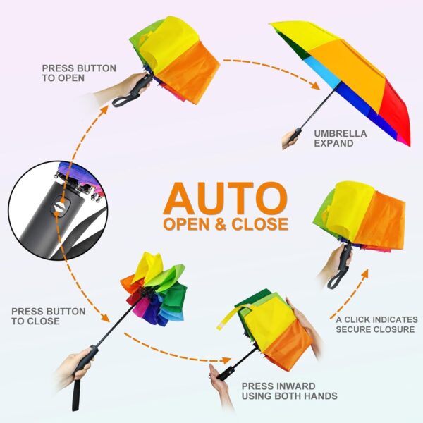 Rainbow Umbrella Folding for Adults - Double Canopy Vented Windproof Automatic Folding Travel Umbrella Rainbow Compact for Rain&Sun - Image 3
