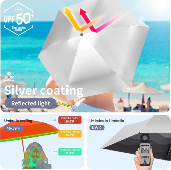 UPF 50+ UV Protection Mini/Small Travel Umbrella - Telescopic Handle Sun & Rain Shield, Ultra-Lightweight Pocket Foldable for Purse (Waterproof Windproof Compact Design) - Image 4