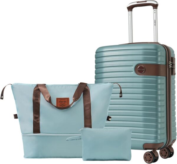 Merax Luggage Sets 3 Piece Carry on Luggage 22x14x9 Airline Approved, ABS Lightweight Hardside Suitcases With Wheels, TSA Lock (Blue, 20 Inch)