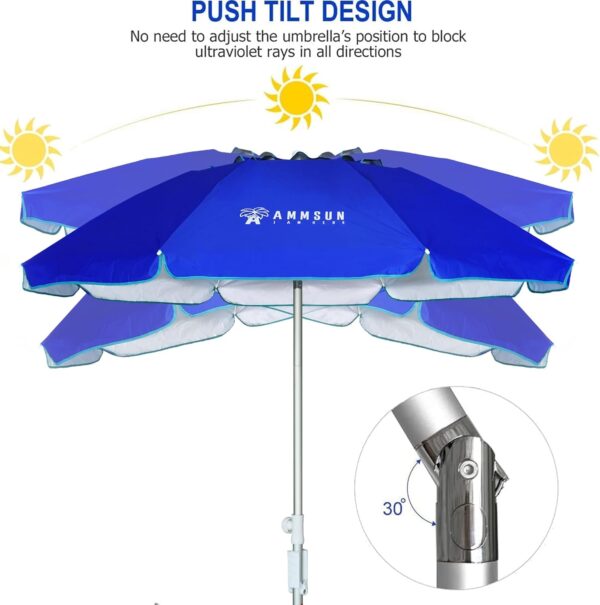 AMMSUN 6.5ft twice folded Portable beach umbrella with sand anchor windproof, Push Button Tilt and Air vent UPF 50+ Protection Fits in a large Suitcase for Patio Garden Beach Pool Backyard Blue - Image 4