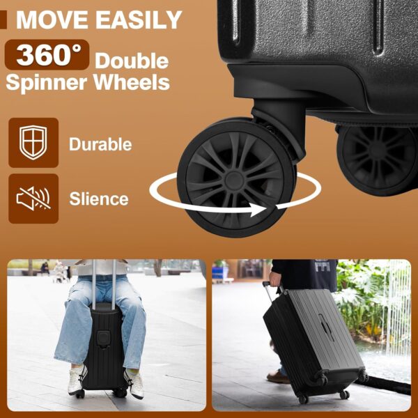 Romswi 4-Piece Luggage Set with Cup Holder TSA Lock, 20" 28" Hardside Spinner Suitcase with Duffel Bag, Lightweight Durable PC+ABS Black Travel Luggage - Image 5