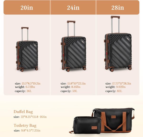 5 piece Luggage Set Expandable Suitcase 22x14x9 Airline Approved Carry on, ABS Hard Case Suitcases with Spinner Wheels, TSA Lock, Durable Waterproof Travel Set - Image 7