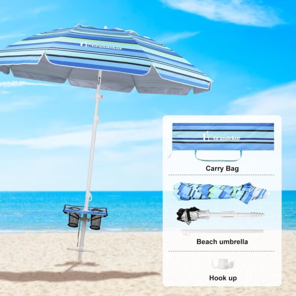 Grandekor 7FT Beach Umbrellas for Sand Heavy Duty Wind Portable Beach Umbrella with Table Travel Beach Umbrella with Carry Bag Sun Umbrella Beach, UV 50+ - Image 6