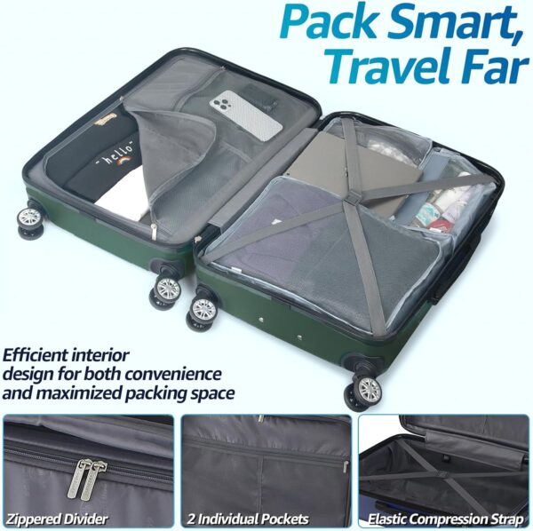 Luggage Set with Spinner Wheels and TSA Lock, 3 Pieces Expandable Hardside Suitcase for Travel, Hardshell Luggage Sets, 20", 24", 28",Dark Green - Image 4