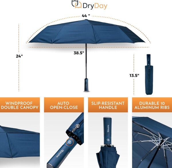 Umbrella Premium Umbrellas for Rain, Large Windproof Double Canopy, 10 Aluminum Ribs, Sturdy Frame, Auto Open Close Unique Handle, Windproof & Waterproof Umbrella for Women & Men - Image 2
