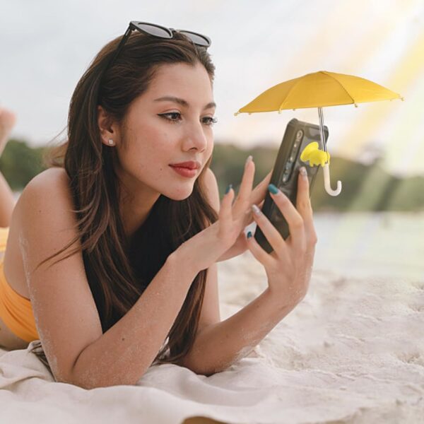 2pcs Cell Phone Umbrella for Sun Shade, Universal Adjustable Cute Phone Shade Umbrella with Piggy Style Suction Cup, Outdoor Anti-Glare Stand Sun Visor (Yellow & Pink) - Image 6