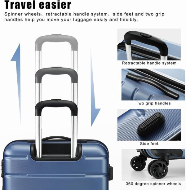 Coolife Luggage Suitcase Carry-on Spinner TSA Lock USB Port Expandable (only 28’’) Lightweight Hardside Luggage (Teal Blue, 3 piece set) - Image 4