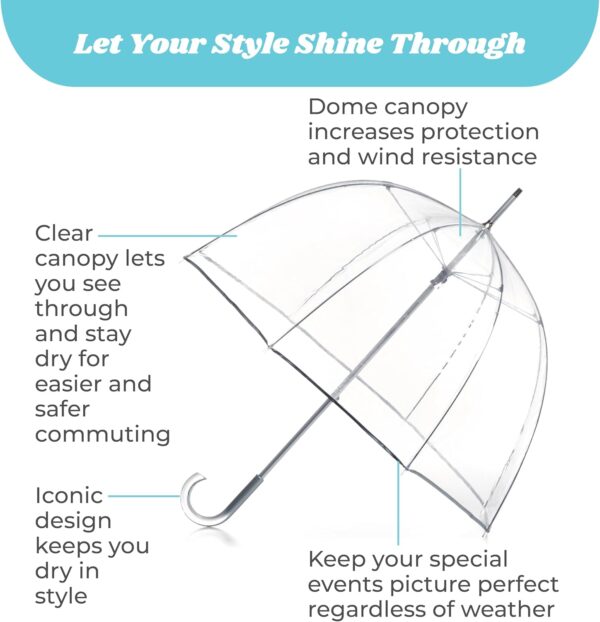 totes Adult Clear Bubble Umbrella with Dome Canopy and Lightweight Wind and Rain Protection - Image 2