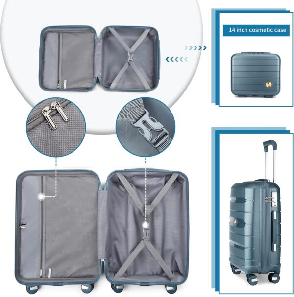 Somago 20" Carry On Luggage and 14" Mini Cosmetic Cases Travel Set Lightweight Polypropylene Suitcase with TSA Lock YKK Zipper Hardside Luggage with Spinner Wheels (2 Piece Set, Ice Blue) - Image 3
