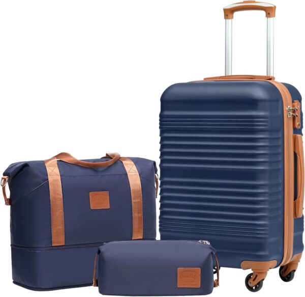 Coolife Luggage Set 3 Piece Luggage Set Carry On Suitcase Hardside Luggage with TSA Lock Spinner Wheels(Navy, 3 piece set (DB/TB/20))