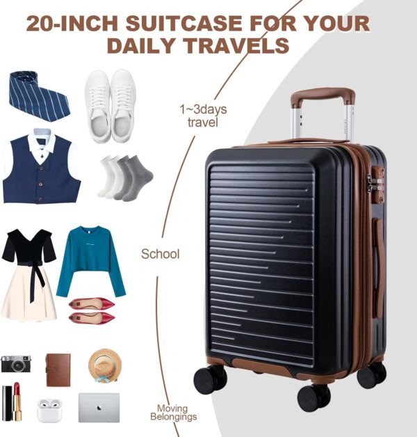 OUZZO PC Luggage,Travel Carry-on Luggage,TSA Approved Lock,Rolling ExpandableLuggage for Plane,22x14x9 Airline Approved,Hardshell Luggage,20-Inch Suitcase with Wheels,Black - Image 6