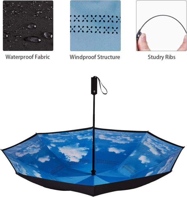 Inverted Umbrella Double Layer Automatic Folding Reserve Umbrella Windproof UV Protection for Rain Car Travel Outdoor Men Women - Image 5