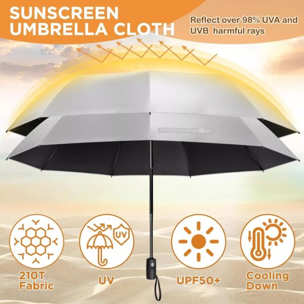 UPF 50+ UV Umbrella for Sun Protection Windproof Sun Umbrella with Titanium Coating Compact Lightweight Folding Umbrella for Travel Automatic Open Close - Image 2