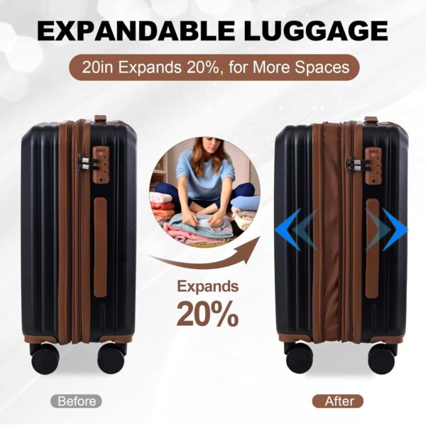 OUZZO PC Luggage,Travel Carry-on Luggage,TSA Approved Lock,Rolling ExpandableLuggage for Plane,22x14x9 Airline Approved,Hardshell Luggage,20-Inch Suitcase with Wheels,Black - Image 5