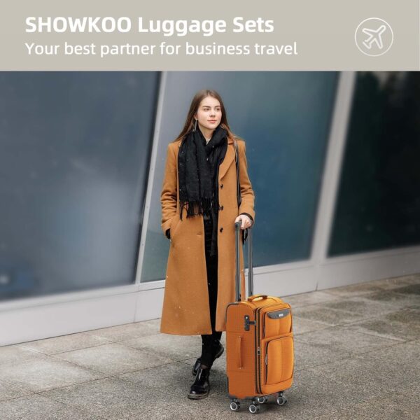 SHOWKOO Luggage Sets 3 Piece Softside Expandable Lightweight Durable Suitcase Sets Double Spinner Wheels TSA Lock Hot Orange (20in/24in/28in) - Image 2