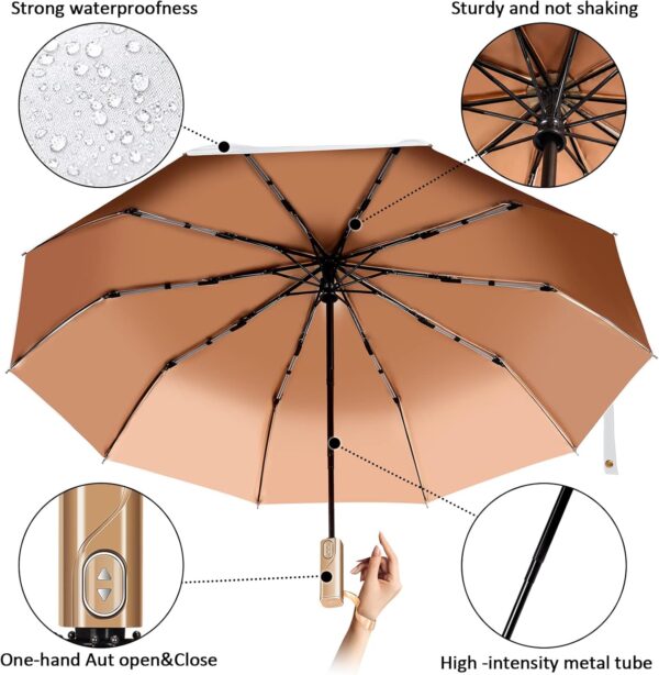 Umbrella, Umbrellas for rain Travel umbrella compact portable umbrella, Wrindproof Quick-dry Strong automatic folding white umbrella - Image 3
