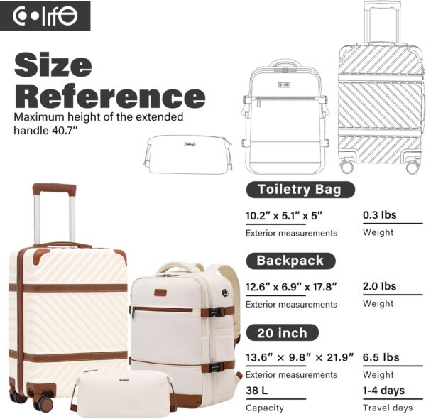 Coolife Luggage Set Suitcase Carry On Luggage PC Hardshell Luggage TSA Lock Spinner Wheels Telescopic Handle - Image 7