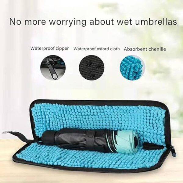 Wet Umbrellas Bags for Travel Umbrellas, Thicker Chenille Super Water Absorption Compact Folding Umbrellas Sleeves Covers(13.4x5 inches, Black) - Image 3