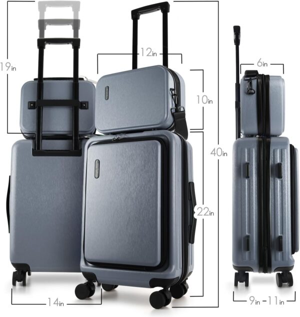 22 Inch Carry On Luggage 22x14x9 Airline Approved, Carry On Suitcase with Wheels, Hard-shell Carry-on Luggage, Durable Luggage Carry-On, Grey Small Suitcase with Cosmetic Case - Image 2